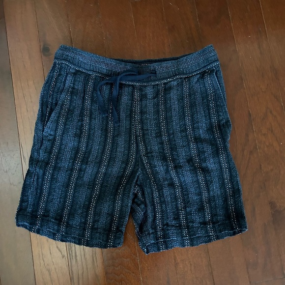 Zara Navy Striped Shorts Size M draw string pockets - Picture 2 of 10